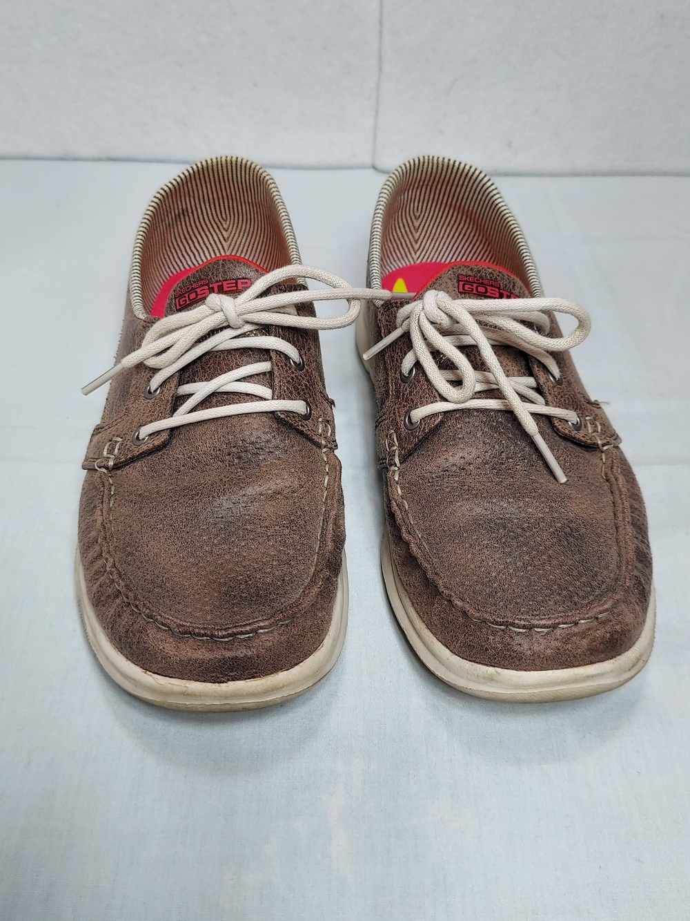 Skechers Go Step Goga Max Seashore Brown with Pink Accents Boat Deck Shoes Women